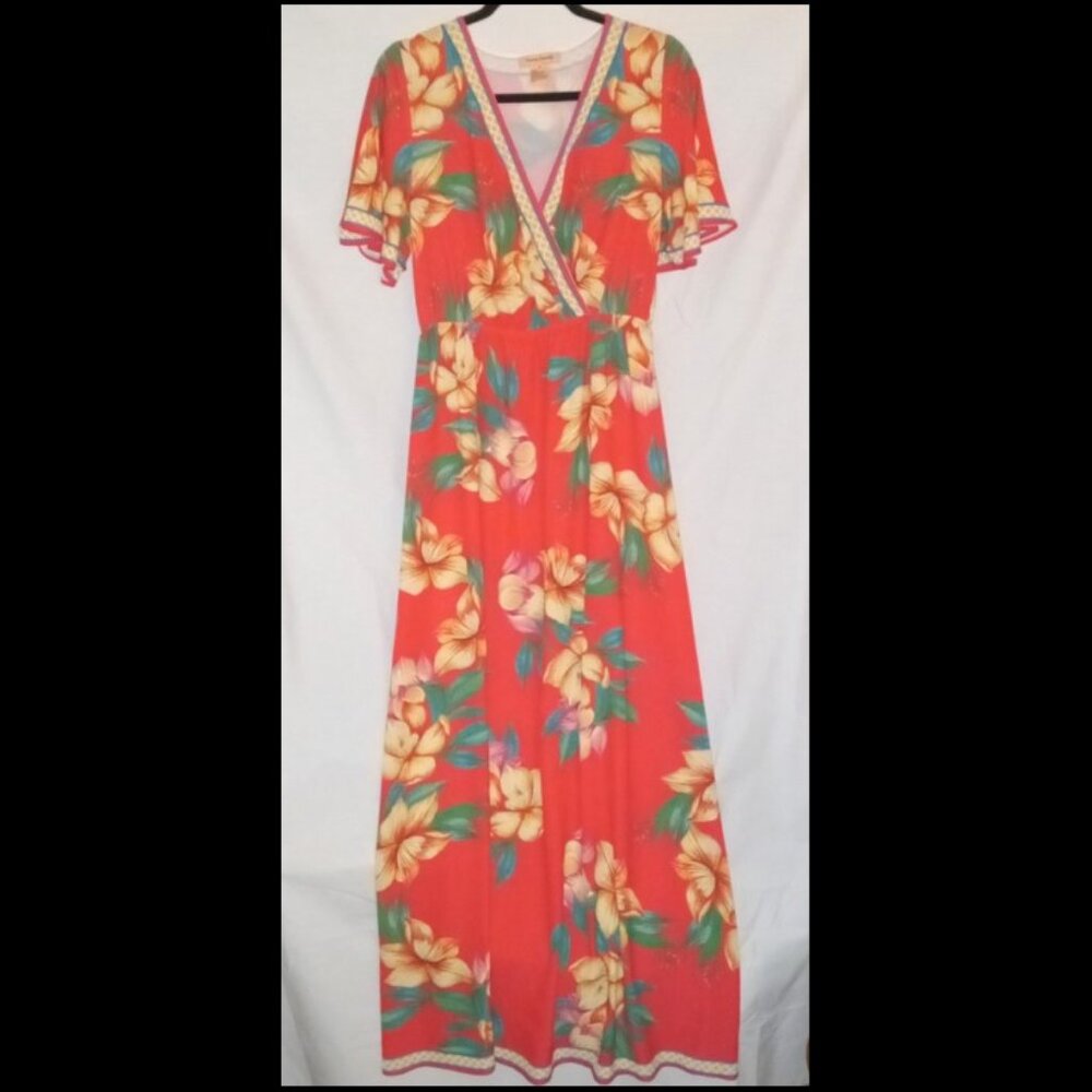 Flying Tomato Red Magnolia Floral Maxi Dress M L XL
